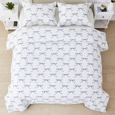 Melange Gentle Ribbons Percale Cotton Duvet Set In Blue