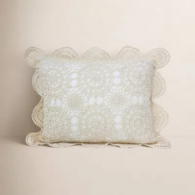 Melange Handmade Cotton Crochet Pillow In Beige