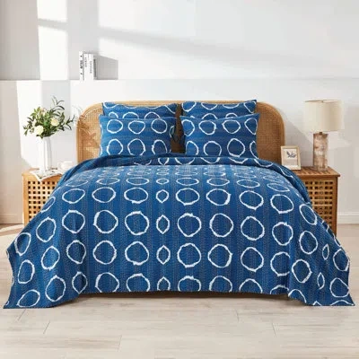 Melange Handstitch Circle Kantha Sham In Blue