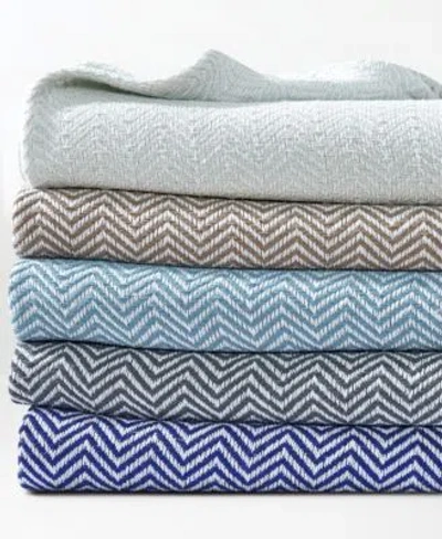 Melange Herringbone Cotton Blanket In Gray