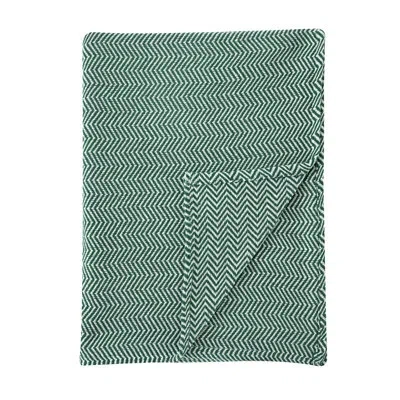 Melange Herringbone Yarn Dyed 100% Cotton Blanket In Green