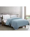 Melange Home 100% Merino Wool Blanket With Satin Border In Blue
