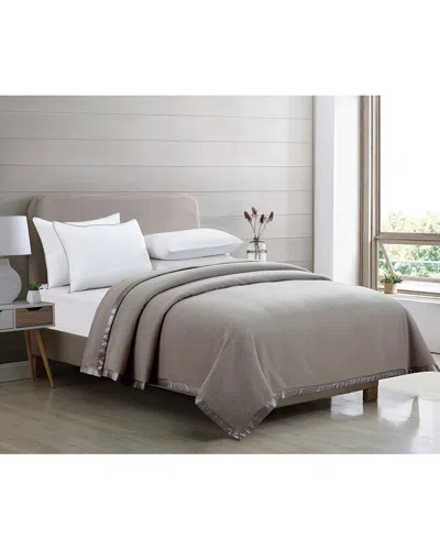 Melange Home 100% Merino Wool Blanket With Satin Border In Grey