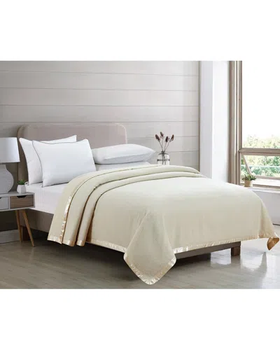 Melange Home 100% Merino Wool Blanket With Satin Border In Ivory