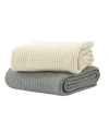 Melange 100 Wool Waffle Weave Blanket Collection In Light Gray