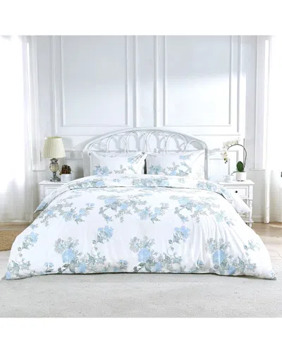 Melange Home 200 Thread Count Cotton Percale Jardin De Rose Duvet Set In Blue