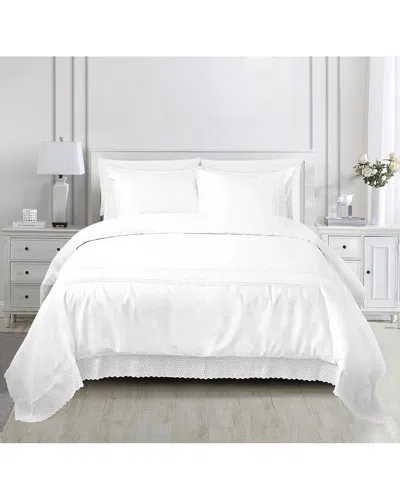 Melange Home 200 Thread Count Emma Embroidered Duvet Set In White