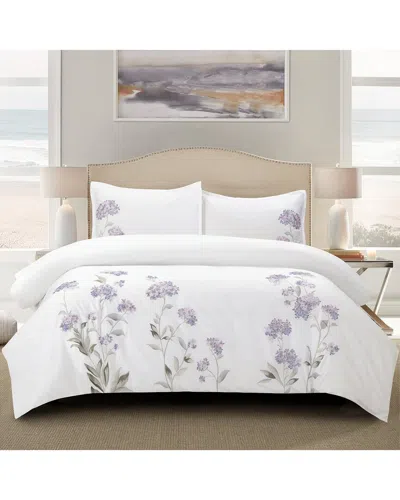 Melange Home Mélange Home 210 Thread Count Cotton Hydrangea Embroidery Duvet Set In White