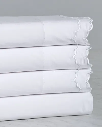 Melange Home 300 Thread Count Double Scalloped Embroidered Sheet Set In White