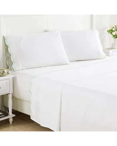 Melange Mélange Home 300 Thread Count Double Scalloped Embroidery Sheet Set In White