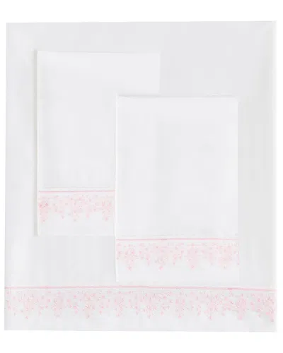 Melange Home Mélange Home 300 Thread Count Percale Cotton Baby's Breath Embroidery Sheet  Set In Pink
