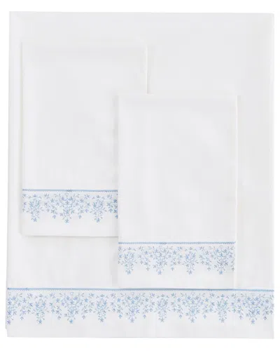 Melange Home Mélange Home 300 Thread Count Percale Cotton Baby's Breath Embroidery Sheet  Set In White