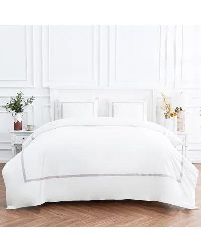 Melange Home 300 Thread Count Percale Cotton Classic Double Border Duvet Set In Grey