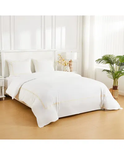 Melange Home 300 Thread Count Percale Cotton Classic Double Border Duvet Set In White