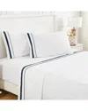 Melange Home 300 Thread Count Percale Cotton Classic Double Border Sheet Set In Navy