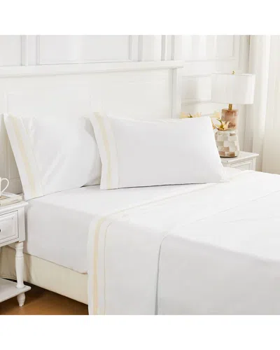 Melange Home 300 Thread Count Percale Cotton Classic Double Border Sheet Set In White