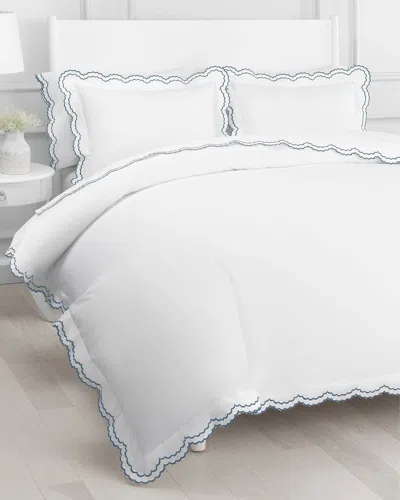 Melange Home 300 Thread Count Percale Cotton Double Scalloped Embroidered Duvet Set In White