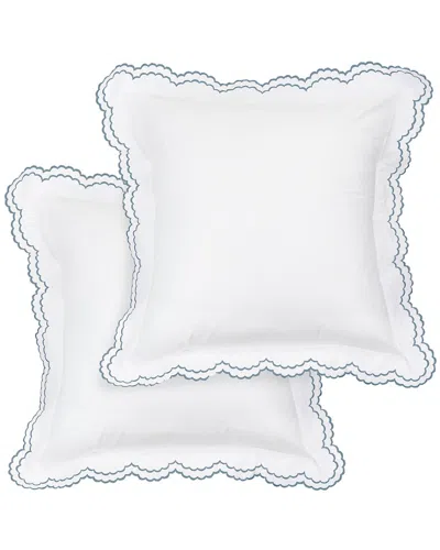 Melange Home 300 Thread Count Percale Cotton Double Scalloped Embroidered Euro Shams In Blue