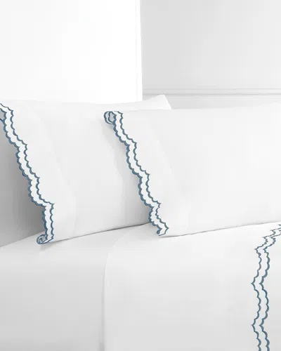 Melange Home 300 Thread Count Percale Cotton Double Scalloped Embroidered Sheet Set In White