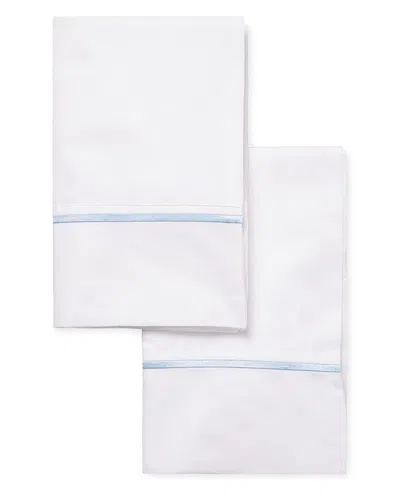Melange Home 300 Thread Count Percale Cotton Single Marrow Embroidered Pillowcases In Blue
