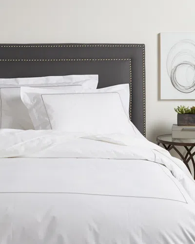 Melange Home 300 Thread Count Percale Single Embroidered Stripe Duvet Set In White