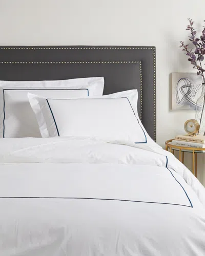 Melange Home 300 Thread Count Percale Single Embroidered Stripe Duvet Set In Blue
