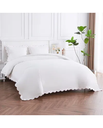 MELANGE MÉLANGE HOME 300 THREAD COUNT SCALLOP FRAME EMBROIDERY PERCALE COTTON DUVET  SET