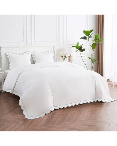 MELANGE MÉLANGE HOME 300 THREAD COUNT SCALLOP FRAME EMBROIDERY PERCALE COTTON DUVET  SET