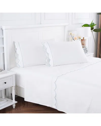 Melange Mélange Home 300 Thread Count Scallop Frame Embroidery Percale Cotton  Pillowcases In White