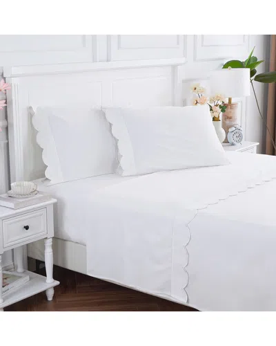 MELANGE MÉLANGE HOME 300 THREAD COUNT SCALLOP FRAME EMBROIDERY PERCALE COTTON SHEET  SET