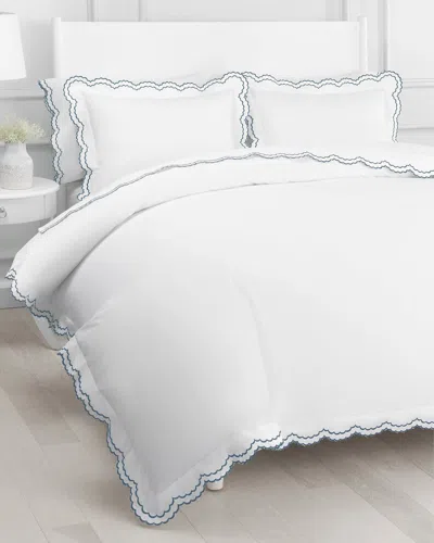 Melange Home Mélange Home 300tc Percale Cotton Double Scalloped Embroidered Duvet Set In Blue