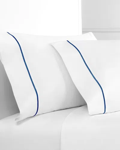 Melange Mélange Home 300tc Percale Cotton Single Marrow Embroidered Pillowcases In Blue