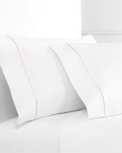 Melange Mélange Home 300tc Percale Cotton Single Marrow Embroidered Pillowcases In Pink