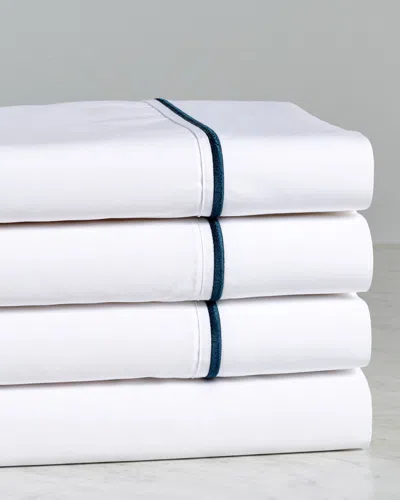Melange Home Mélange Home 300tc Percale Single Embroidered Stripe Sheet Set In White