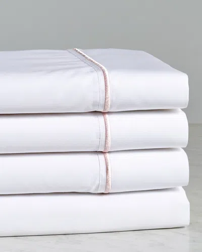 Melange Home Mélange Home 300tc Percale Single Embroidered Stripe Sheet Set In White