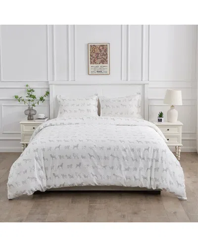 Melange Home 400 Thread Count Sateen Cotton Dog Duvet Set In White