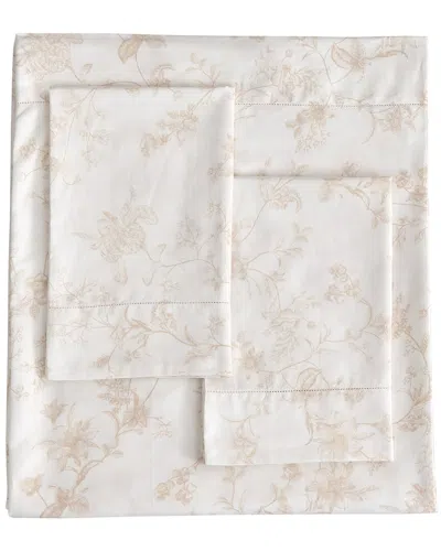 Melange Home 400 Thread Count Sateen Cotton Garden Bouquet Hemstitch Sheet Set In Brown