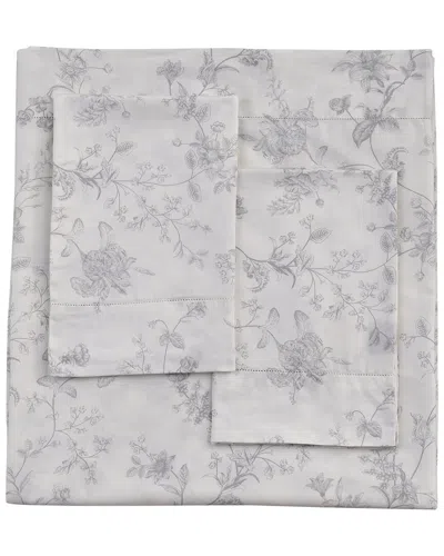Melange Home 400 Thread Count Sateen Cotton Garden Bouquet Hemstitch Sheet Set In Grey