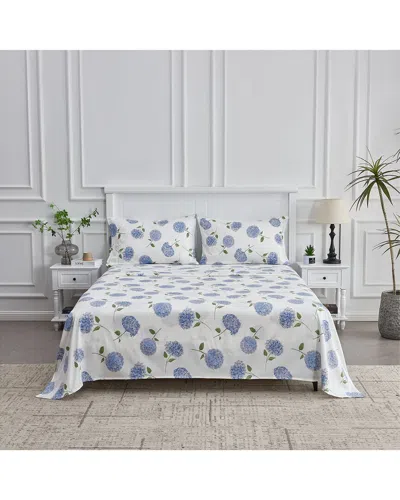 Melange Mélange Home 400tc Sateen Cotton Hydrangea Hemstitch Sheet Set In Blue