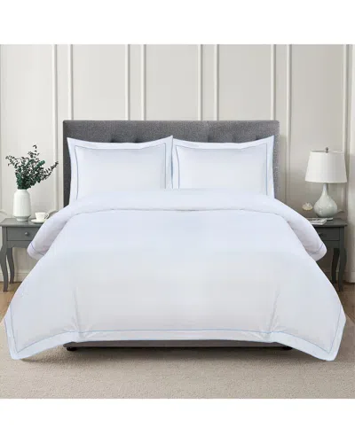 Melange Home 600 Thread Count Framed Embroidery Sateen Cotton Duvet Set In Blue