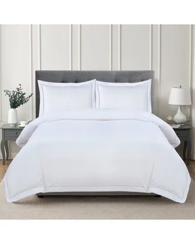 Melange Home 600 Thread Count Framed Embroidery Sateen Cotton Duvet Set In Grey