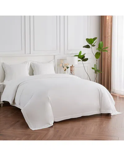 Melange Home 600 Thread Count Framed Embroidery Sateen Cotton Duvet Set In White