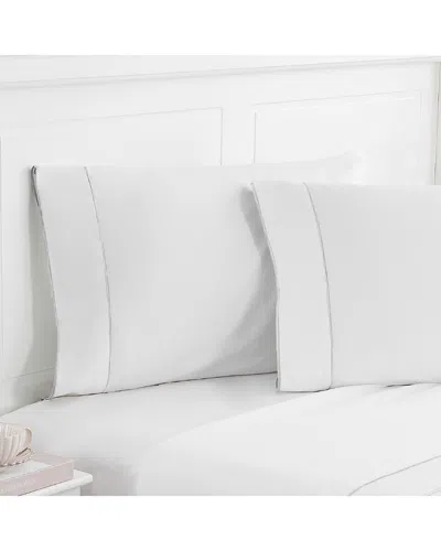 Melange Home 600 Thread Count Framed Embroidery Sateen Cotton Pillowcases In White