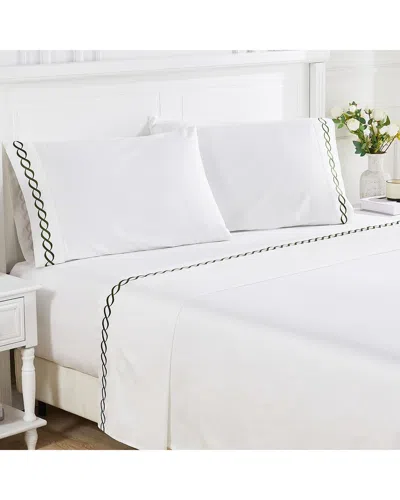 Melange Mélange Home 600 Thread Count Rope Embroidery Sheet Set In White