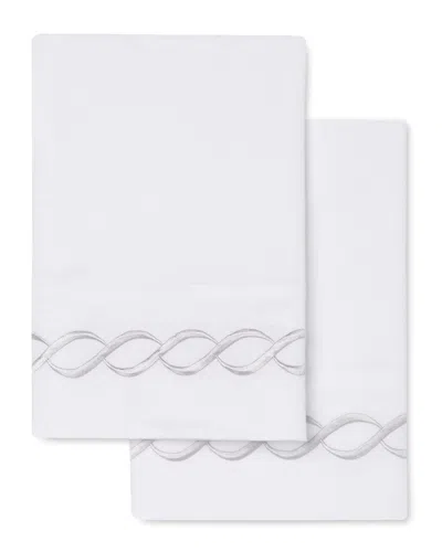 Melange Home 600 Thread Count Sateen Cotton Rope Embroidered Pillowcases In White