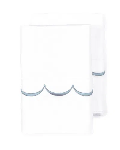 Melange Home 600 Thread Count Sateen Cotton Scallop Embroidered Pillowcases In Blue