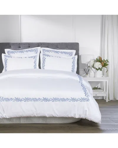 Melange Home 600 Thread Count Sateen Floral Vine Embroidery Duvet Set In Blue