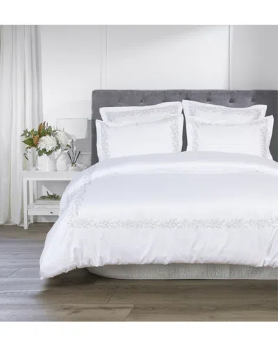 Melange Home 600 Thread Count Sateen Floral Vine Embroidery Duvet Set In White