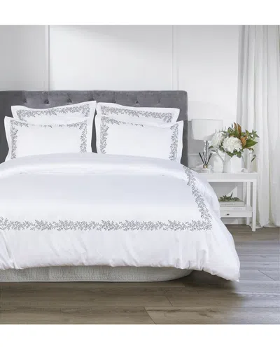 Melange Home 600 Thread Count Sateen Floral Vine Embroidery Duvet Set In White