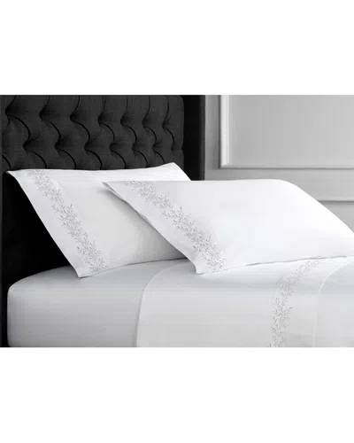 Melange Home 600 Thread Count Sateen Floral Vine Embroidery Sheet Set In White